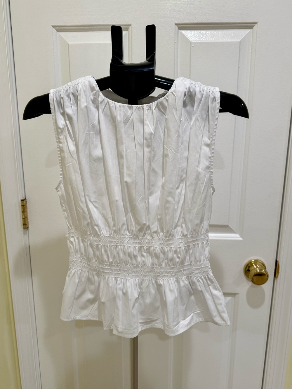 Calvin Klein “Brilliant White” Cotton Poplin Sleeveless Top with Ruching XS🤍